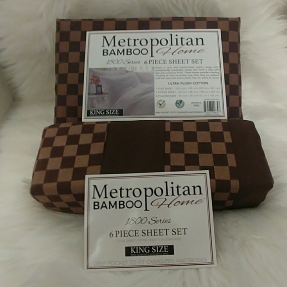 Metropolitan Bamboo Checkered King Sheet Set - Picture 6 of 8